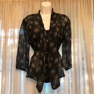 Geoffrey Beene Sheer Black Button Down Blouse